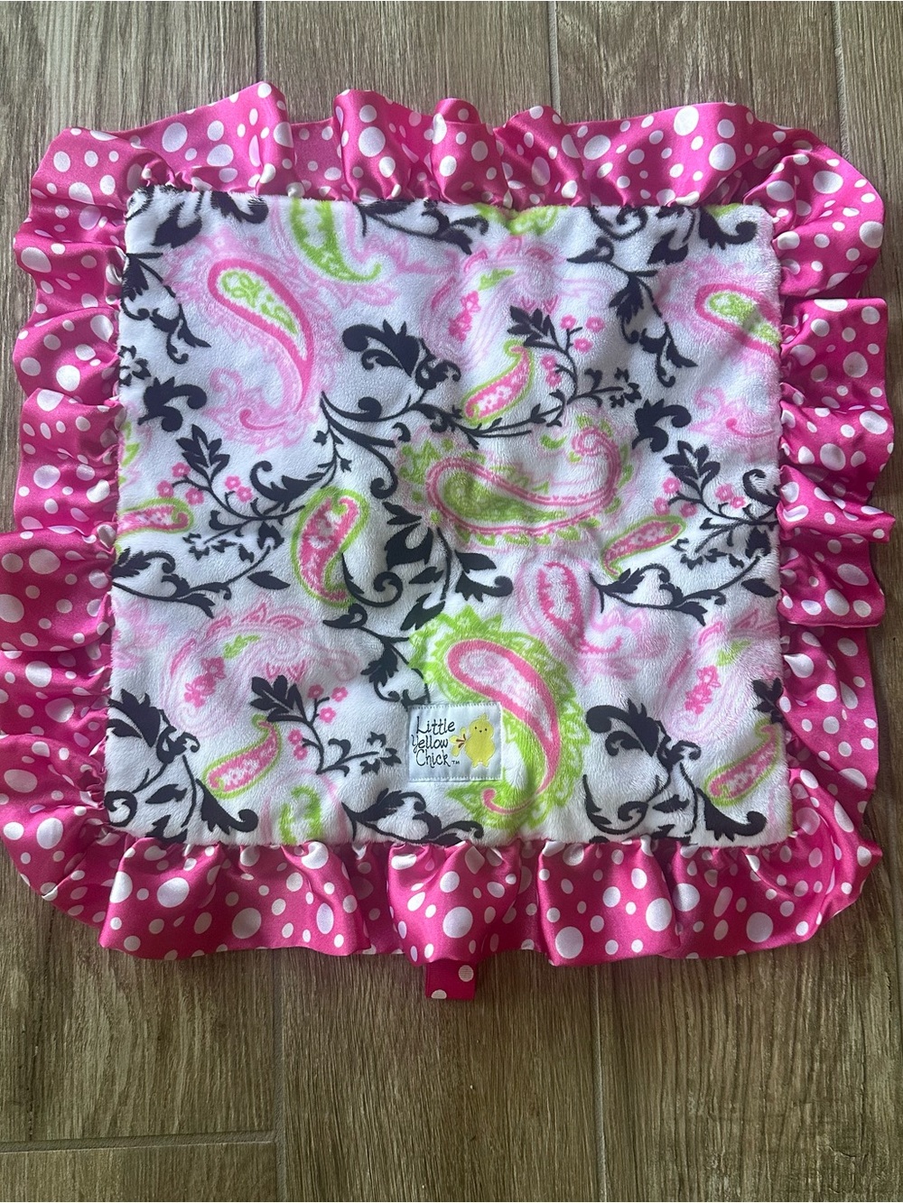 Little Yellow Chick Security Blanket with security loop Paisley Ruffle 17x17